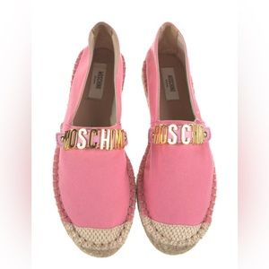 MOSCHINO COUTURE Pink & Gold Logo Espadrilles Flat Shoes size 37